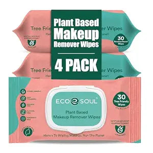 ECO SOUL Plant-Based Makeup Remover Wipes, (4 Pack, 30 Count Each)