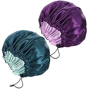 Pengxiaomei 2 Pack Satin Bonnet for Sleeping, Drawstring Hair Bonnet