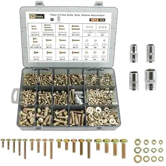 1012Pcs Grade 8.8 Metric Bolts Assortment, Hex Heavy Duty Bolts and Nuts Set, M4 M5 M6 M8 (12mm to 30mm), Comes with 3 BitsYellow Zinc Plated