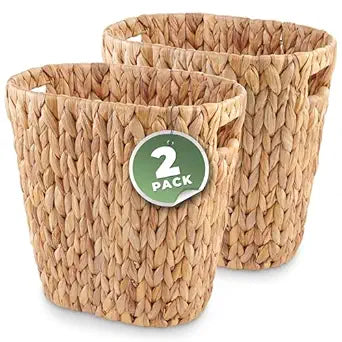 84ECO 2-Pack Oval Wicker Trash Cans Rattan Trash Can - Wicker Waste Basket for Bathroom, Bedroom, Office - Decorative Waste Basket (Natural Hyacinth)