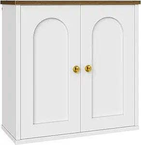 CHOEZON Bathroom Wall Cabinet, Medicine Cabinet with Adjustable Shelf, Modern Wall Cabinet with 2 Doors, Farmhouse Wall Mounted Storage Cabinet, for Bathroom, Living Room, Kitchen, White and Walnut