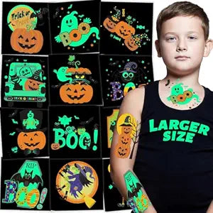winthrop 100 Large Glow in the Dark Halloween Temporary Tattoos for Kids