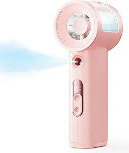 SWEETFULL Handheld Misting Fan Portable - 5000mAh Rechargeable Battery, Powerful Turbo Personal Mister Fans, 5 Speed, Mini Water Spray Mist Hand Fan for Travel, Outdoors, Beach Vacation (Pink)