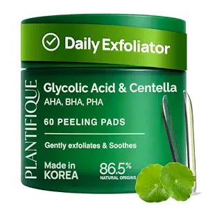 PLANTIFIQUE Korean Glycolic Acid Toner Pads - Centella & Niacinamide, 60Pcs