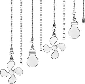 Ceiling Fan Pull Chain Set, 12 Inch Nickel, 4 Pieces Fan and Light Design Extension, for Ceiling Fan and Lighting