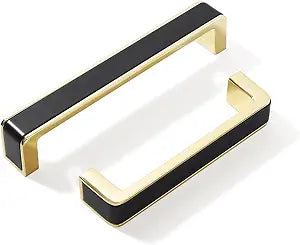 10 Pack Kitchen Cabinet Handles Matte Black and Gold Cabinet Pulls Modern Dresser Drawer Knobs for Bathroom Bedroom Bar Cabinet Aluminum Furniture Hardware (10, Black Gold 4.4in/112mm)