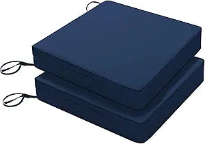 Favoyard Patio Chair Cushions 24 x 24 x 4 Inch Waterproof Outdoor Seat Cushions for Patio Furniture 3-Year Color Fastness Garden Sofa Couch Pads with Handle & Adjustable Straps Set of 2, Blue