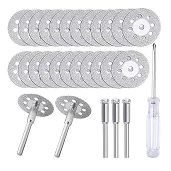 c i y 545 Diamond Cutting Wheel (22mm) 25pcs with 402 Mandrel (3mm) 5pcs and Screwdriver for Rotary Tool