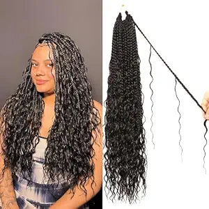 Goddess Box Braids Crochet Hair 24Inch 9Packs Water Wave Boho for Black Women(1B#, 24 Inch (Pack of 9))