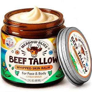 Beef Tallow for Skin - Moisturizer Cream - 100% Grass Fed - Whipped Beef Tallow - Organic Jojoba Oil - Organic Shea Butter - Supports Eczema, Rosacea+ - Made in USA - Citrus Breeze - 2 oz