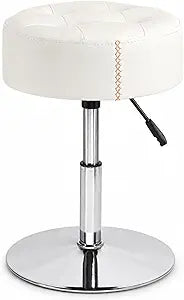 ACEQLYT Vanity Stool with High-Density Non-Sagging Foam & Metal Base, Vanity Chair for Makeup Room, Height Adjustable 360 Swivel Ottoman, White PU Leather Makeup Chair for Bedroom, Bathroom