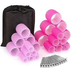 Rollers Hair Curlers Set - 36 Pieces with 4 Sizes (6 Jumbo, 6 Large, 6 Medium & 6 Small Curlers), 12 Hair Clips for Long, Thick Hair, Pink