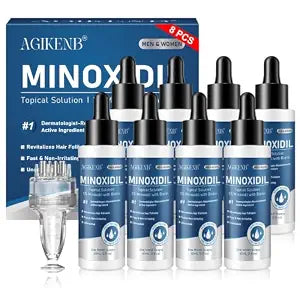 5% Minoxidil Hair Regrowth Treatment for Men & Women with Biotin, 8 Pack Serum with Dropper for Thicker-Looking Hair, Beard & Hairline, 8-Month Supply