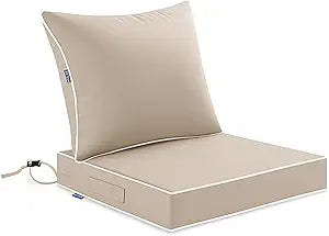 MIULEE Beige Outdoor Seat Cushion 24x24 Inch Waterproof & 3 Year Fade Resistant Deep Seat and Back Cushion for Patio Furniture Chair Sofa Couch with Handle and Adjustable Straps
