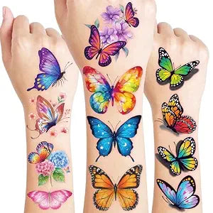 96 PCS Colorful Butterfly Flowers Pre-Cut Temporary Tattoos for Kids