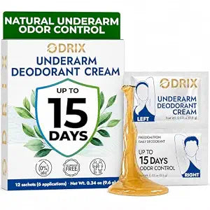 ODRIX Natural Deodorant Cream, Up to 15 Days Odor Control, 12 Sachets | Aluminum-Free | No Baking Soda | Apply Once | For Sensitive Skin | Women & Men | Travel Size | 3-Month Supply