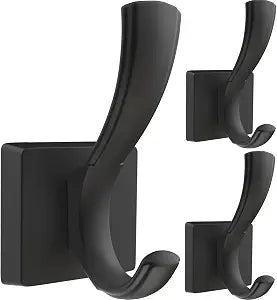 TOFIIGREM 3 Pack Black Towel Hooks, Towels Robe Holder for Bathroom Coat Hooks for Wall Hanging Key Hat Backpack (3 Pack, Black)