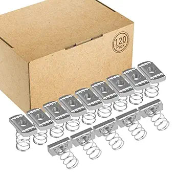 Strut Channel Nuts 3/8"-16 with Standard Spring, 8mm Thickened Spring Channel Nuts with Thickened Zinc Plated for Strut Channel (120 Pcs)