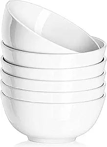 DELLING 30 Oz Porcelain Soup Bowls Set of 6 - Large White Ceramic Deep Serving Bowls for Kitchen, Pasta Salad Rice Oatmeal Cereal, Microwave Dishwasher Oven Safe, Stackable