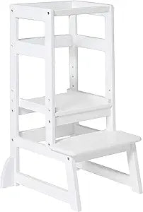 SDADI LT05W Mother's Helper Adjustable Height Kitchen Step Stool, Children Kids Toddlers Counter Level Learning Stool for Kitchen and Bathroom, White