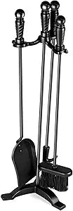 Fireplace Tool Sets with Stand Cast Iron Fire Tools Fireplace Accessories Wood Burning with Poker Shovel Brush Wood Stove Tools Black