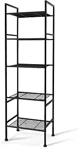 SUNLPH 5-Tier Wire Shelving Metal Rack Shelves, Standing Storage Shelf Units Flat for Laundry Bathroom Kitchen Pantry Closet Organization (Black, 16.9" L x 12.2" W x 53.4" H)