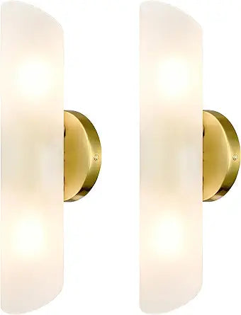 DAYCENT Modern Brass Wall Sconces Set of Two Frosted Glass Wall Light Fixture 2-Light Cylinder Bathroom Vanity Lights Gold Glass Sconces Wall Lighting for Hallway Bedroom Staircase