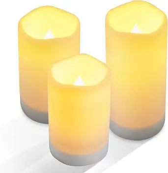 NURADA Large Outdoor Solar Powered Candles - Flameless Pillar Waterproof Rechargeable Candle Set, White Resin, LED Light,Rechargeable Solar Battery Included, for Patio Decor, 3.25"x4"5" 6"