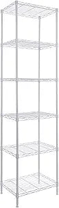 GIOTORENT 6-Tier Storage Shelves Standing Shelving Metal Units, Adjustable Height Wire Shelf Display Rack for Pantry Laundry Bathroom Kitchen 16.6 x 11.8 x 63, White