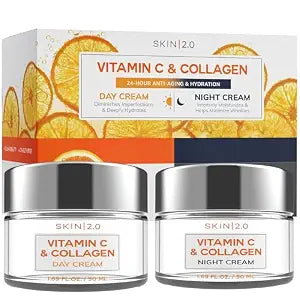 Skin 2.0 Vitamin C & Collagen Face Moisturizer ��� Anti Aging Day & Night Cream for Smooth & Radiant Skin, Firms & Restores Dull Complexion ��� Dermatologist Tested, Korean Skin Care Set, Vegan ��� Duo Pack