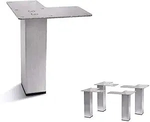 Set of 4 Stainless Steel Straight Metal Sofa Legs Square Tube Design, Durable Furniture Legs, Modern Style (4-7/8"H)
