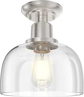 EAPUDUN Semi Flush Mount Ceiling Light, Modern Light Fixture with Clear Glass Shade, Brushed Nickel Finish for Hallway Corridor Kitchen Bathroom Bedroom Passway, FMA1123-BNK