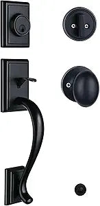 Matte Black Front Door Handle Set for Entry/Back Door, Exterior Door Lockset with Deadbolt&Knob, Reversible for Right&Left Handed