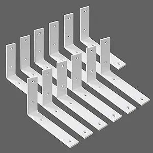 Shelf Brackets Heavy Duty 5 Inch White L Brackets for Shelves 12 Pack 5mm Thick Wall Mounting Floating Metal Iron Shelf Support for Wood with Screw