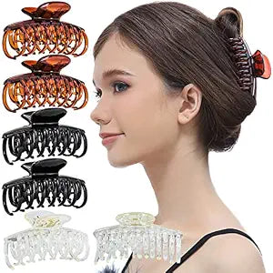 RC ROCHE 6 Pcs Double Claw Hair Clips for Women No Slip, Medium Brown Black
