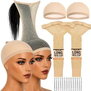 4pcs Wig Cap Set for Long Hair Women Non Slip, Breathable