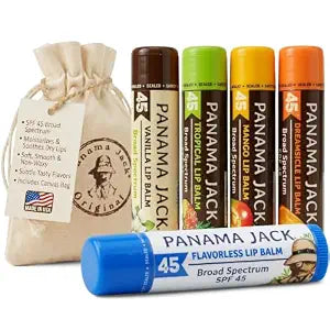 Panama Jack SPF 45 Sunscreen Lip Balm, Broad Spectrum, Moisturizing, 5 Pack
