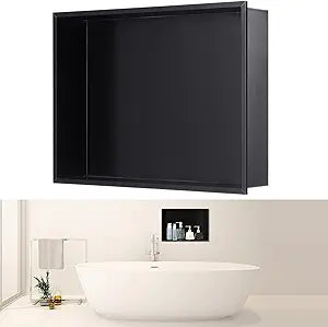 Geelin Shower Niche 15.7 x 11.8 x 3.5 Black Insert Storage Shower Shelf Recessed Wall Niche No Tile Needed Stainless Steel Bathroom Storage for Bathroom Shampoo Soap Shelf Easy Install