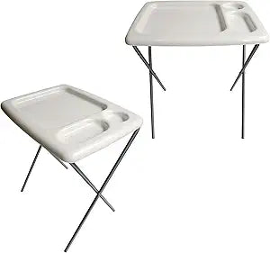 Folding TV Tray Table (Set of 2), White, 17 x 22 x 26 inches, Portable Indoor-Outdoor Glamping Trays with Space for TV Dinners, Laptop, Utensils, and Drinks