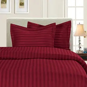 Elegant Comfort 1500 Thread Count -Damask Stripes- Egyptian Quality Luxurious Silky Soft Wrinkle & Fade Resistant 3pc Duvet Cover Set, Full/Queen, Burgundy