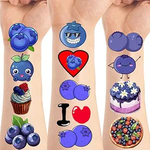 216 PCS Blueberry Temporary Tattoo Sticker Fruit Theme Cute Class School Prizes Baby shower First birthday Party Decorations Supplies Favors Tattoos