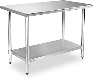 STABLEINK NSF Stainless Steel Prep Table 48x24 Inches 4ft, Metal Work Table with Adjustable Undershelf, for Commercial Kitchen, Restaurant, Hotel, Laundry and Garage
