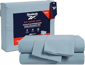 Reebok Queen Sheet Set from Tencel Eucalyptus - Soft, Cooling & Breathable for Hot Sleepers, Deep Pocket Up to 17 Inches, 4Pc Hotel Luxury Bedding Set, Bedsheet & Pillowcases (Niagara Mist, Queen)