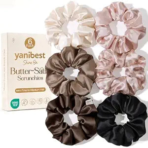 YANIBEST 6 Pcs Satin Scrunchies, Soft Hair Ties for Women and Girls
