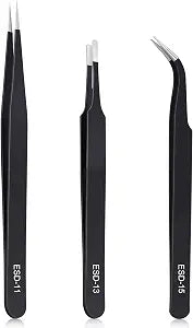 kaverme 3PCS Precision Tweezers Set, Upgraded Anti-Static Stainless Steel