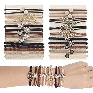 YONOY 25 Pcs Boho Hair Ties for Women, 5 Styles Cute Hair Tie Bracelets for Thin & Thick Hair/Pony Tails, No Damage Elastics