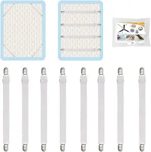 8Pcs Adjustable Bed Sheet Straps Clips, Elastic Mattress Sheet Fasteners Holder and Suspenders, Grippers to Hold Sheet, Mattress, Sofa, Couch, Table Cloth, Recliner Ironing Board Cover and More