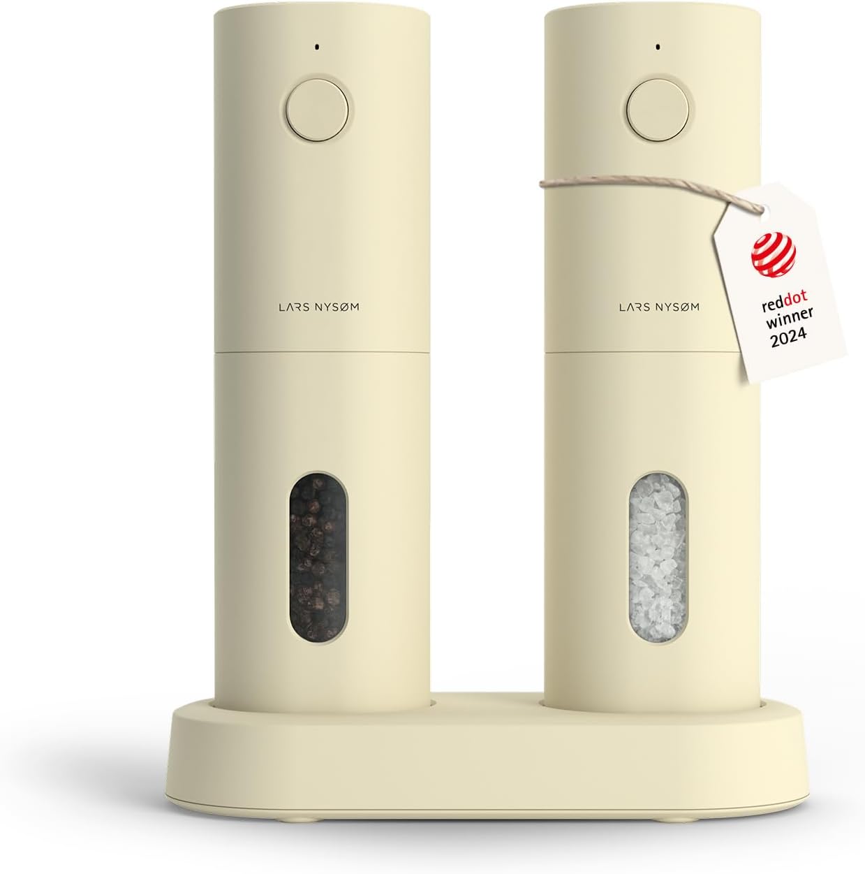 LARS NYS M Electric Salt and Pepper Grinder Set, USB Rechargeable, Automatic Salt and Pepper Mills, Spice Shakers Refillable with LED Light, Adjustable Coarseness, Ceramic Grinder (Butter Cream)