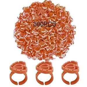 300PCS Glue Rings Lash Rings for Glue, Disposable Rings for Lashes, Smart Glue Rings Holder for Eyelash Extensions, Lovely Shape Lash Fan Blossom Glue Holder Cups for Lash Extension Supplies, Brown