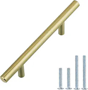 Amazon Basics Euro Bar Cabinet Pulls, Kitchen Drawer Handles, 5.38-inch Length, 3-inch Hole Center, 1/2-inch Diameter, Golden Champagne, 25-Pack